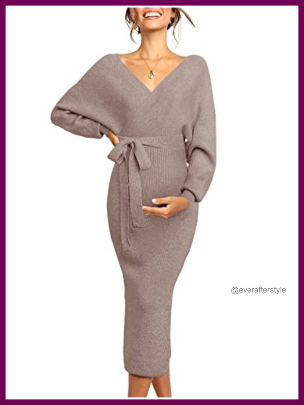 Maternity Nursing Dress Ribbed Knit V-Neck Long Sleeve Maxi for Baby Shower